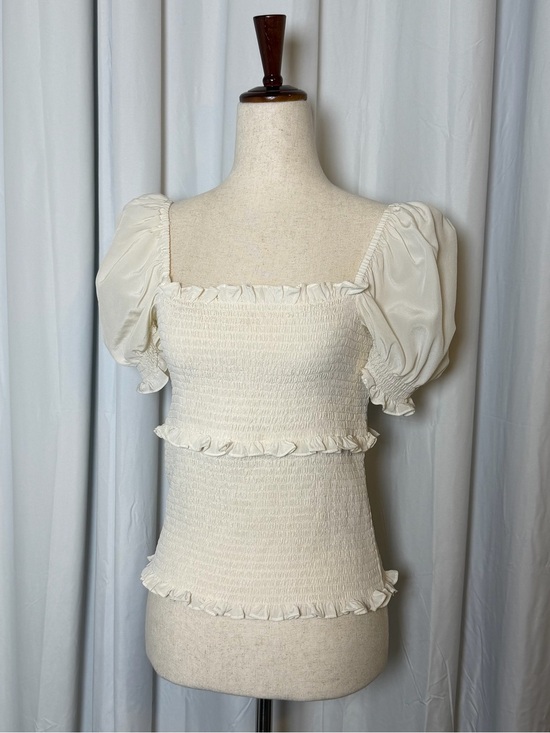 cinq a sept Tops - Cinq à Sept Ellis Top Silk Smocked Puff Sleeve White Square Neck Size Large